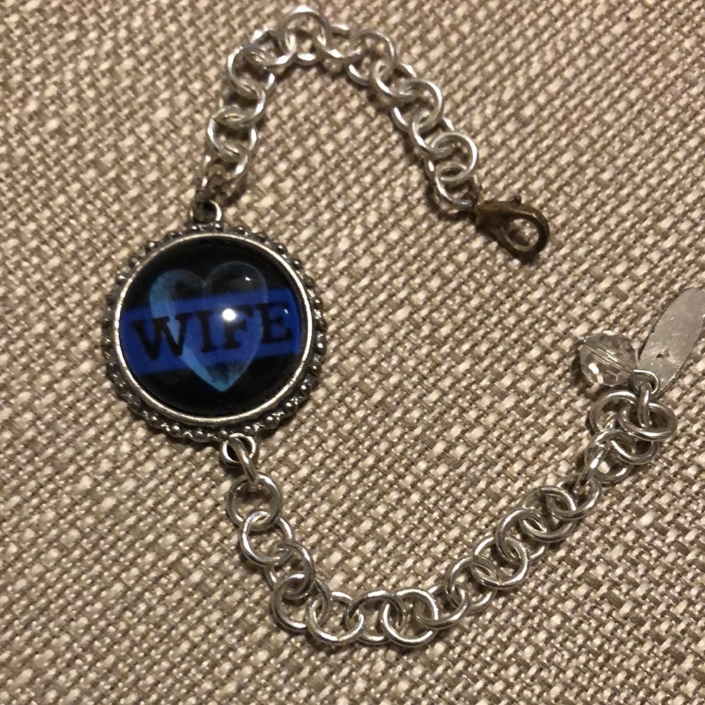 Silver and Blue 'Thin Blue Line Wife Bracelet